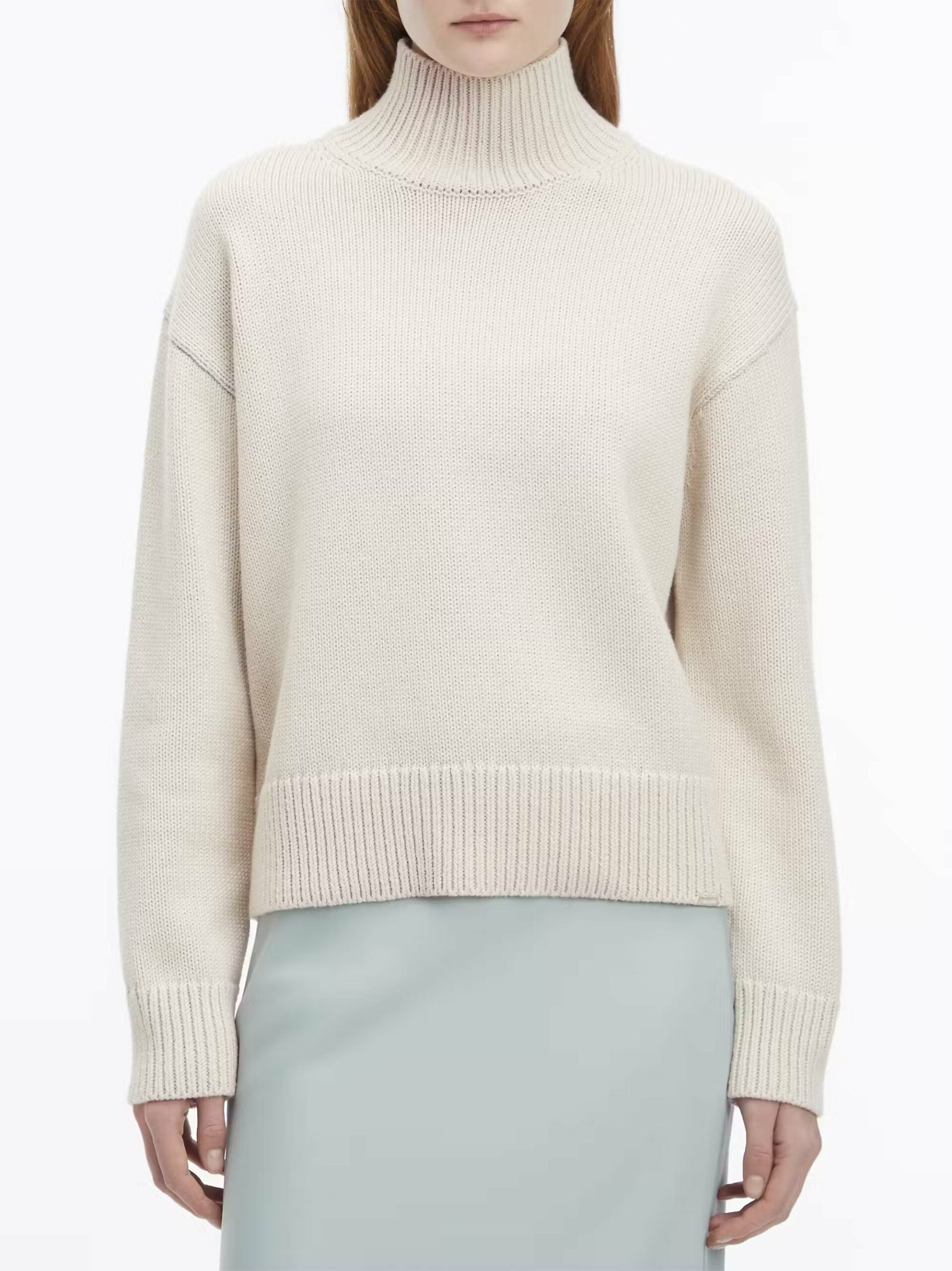 Cotton Blend High Neck, Gray Morn