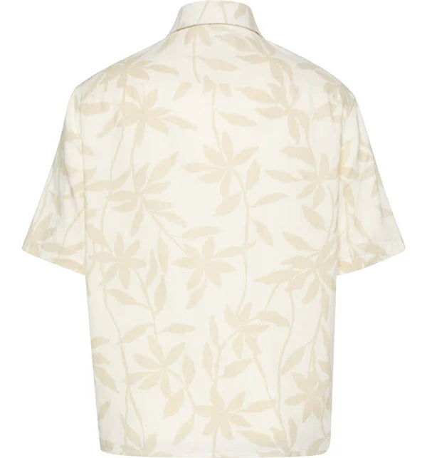 CAMP COLLAR AOP LINEN RELAXED SHIRT, PISTACHIO SHELL