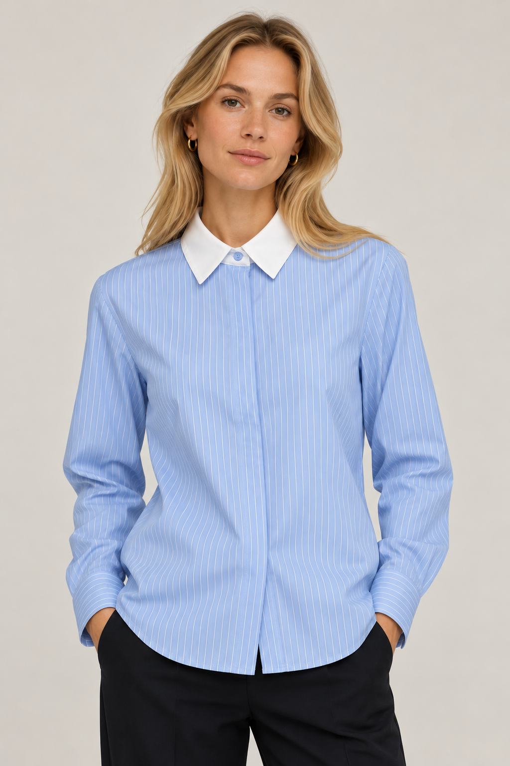 STRIPED BAMBOO SHIRT, LIGHT BLUE STRIPE