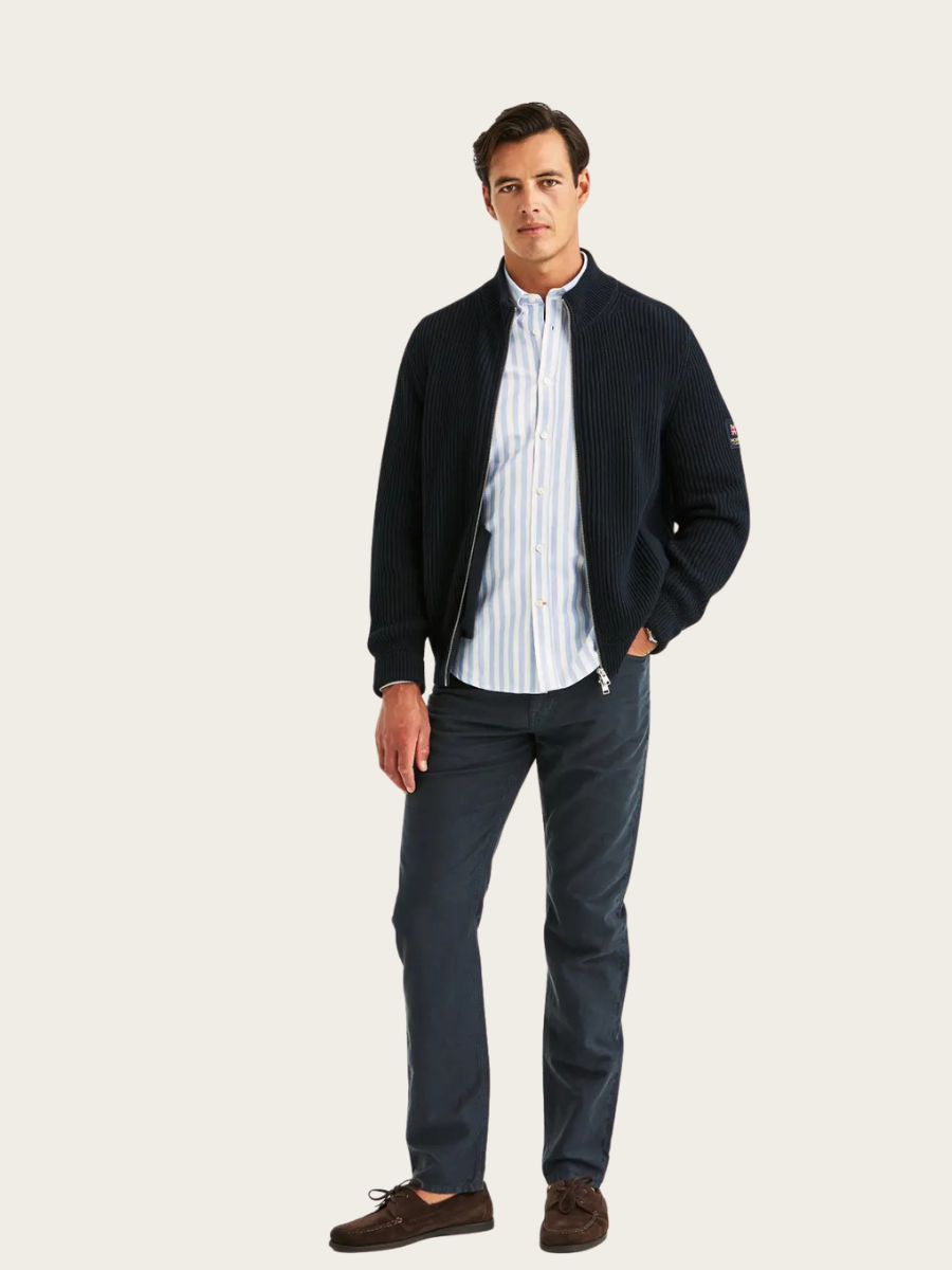 BRENTON ZIP CARDIGAN, NAVY