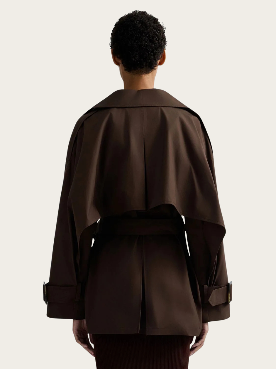 RELAXED FIT SHORT TRENCH COAT, COFFEE