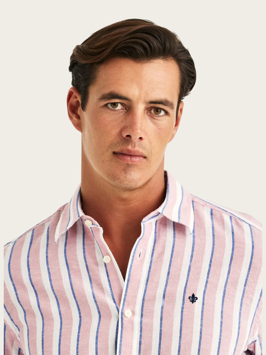 DOUGLAS LINEN MIX STRIPE SHIRT, PINK