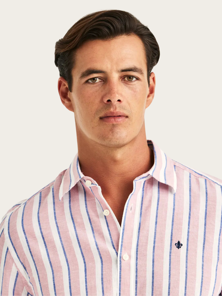 DOUGLAS LINEN MIX STRIPE SHIRT, PINK
