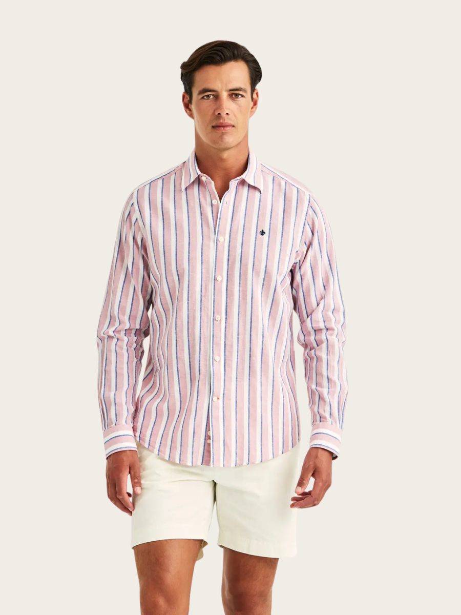 DOUGLAS LINEN MIX STRIPE SHIRT, PINK