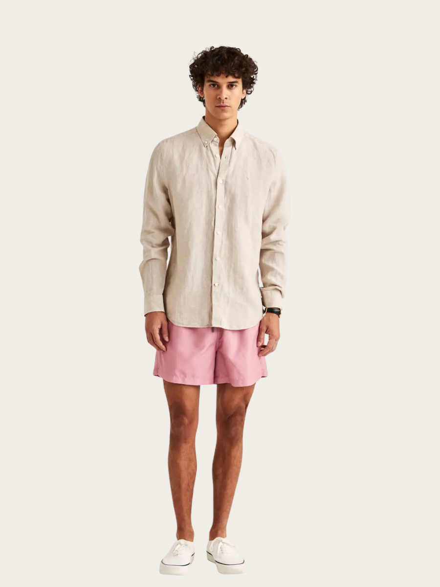 DOUGLAS LINEN SHIRT, CLASSIC FIT, KHAKI