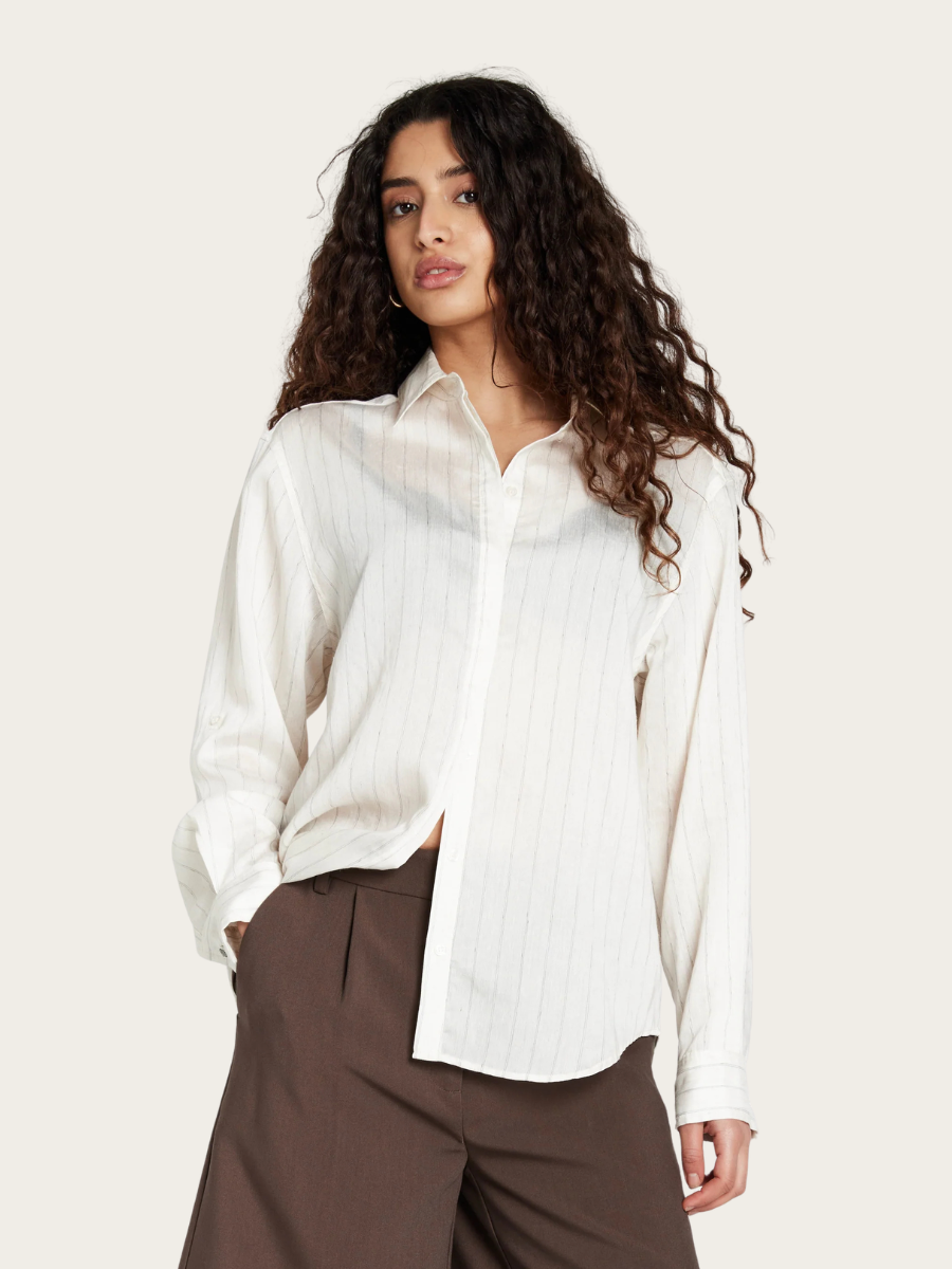 COCCO AGATAH SHIRT, SNOW WHITE W/ BLACK STRIPE
