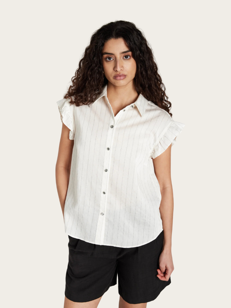 COCCO BILLA SHIRT, SNOW WHITE W/ BLACK STRIPE