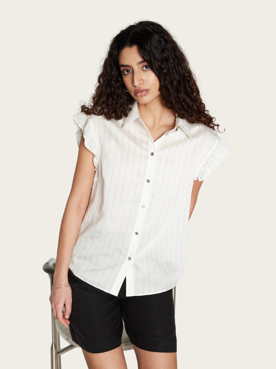 COCCO BILLA SHIRT, SNOW WHITE W/ BLACK STRIPE