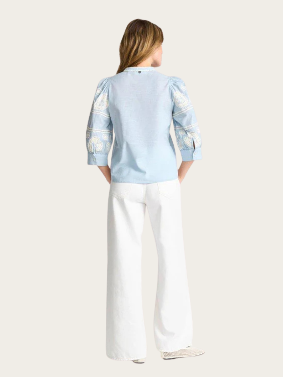 MUSSELIN EMBROIDERY SHIRT, SKYWAY BLUE