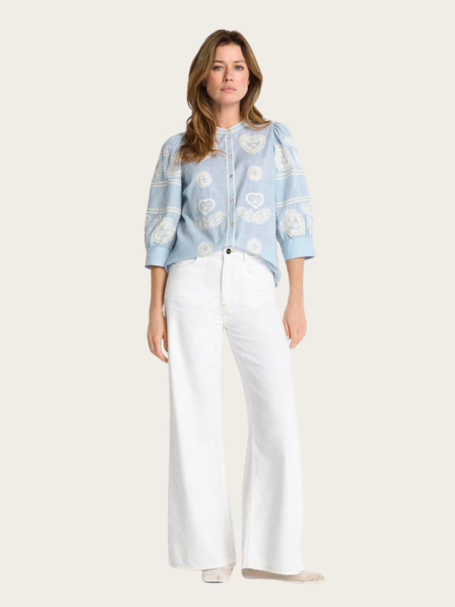 MUSSELIN EMBROIDERY SHIRT, SKYWAY BLUE