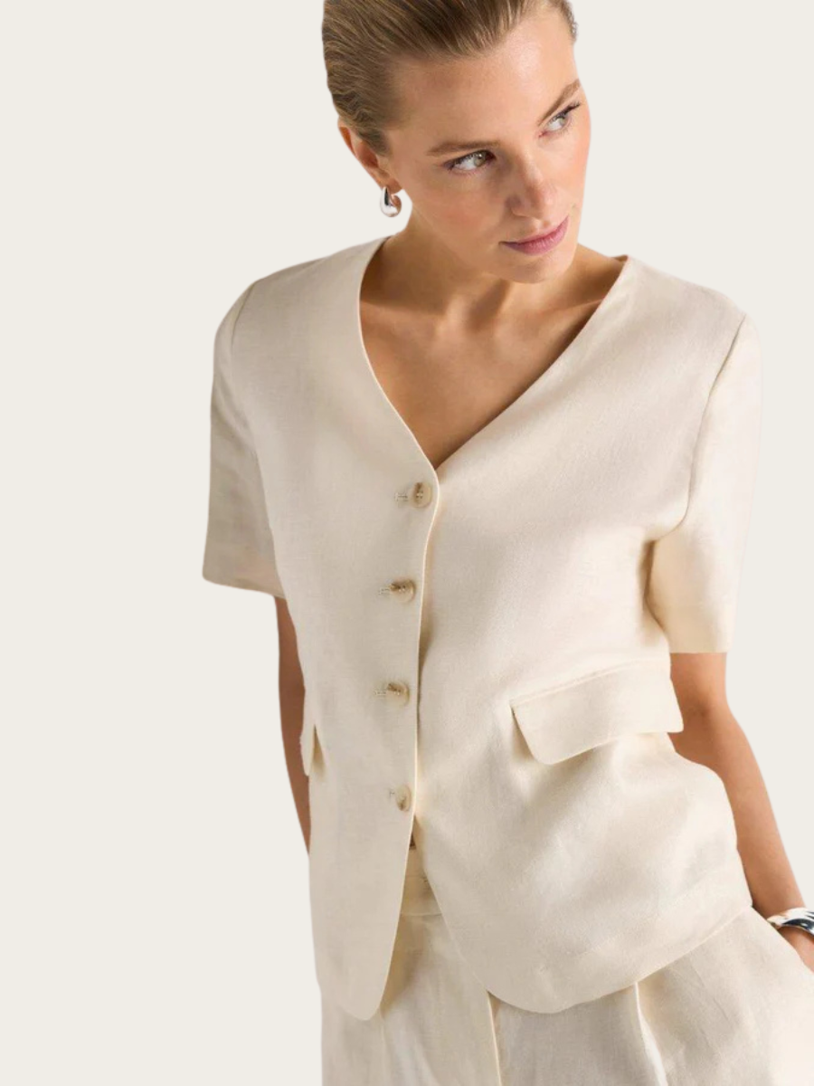 LINEN SS BLAZER, PEARL WHITE