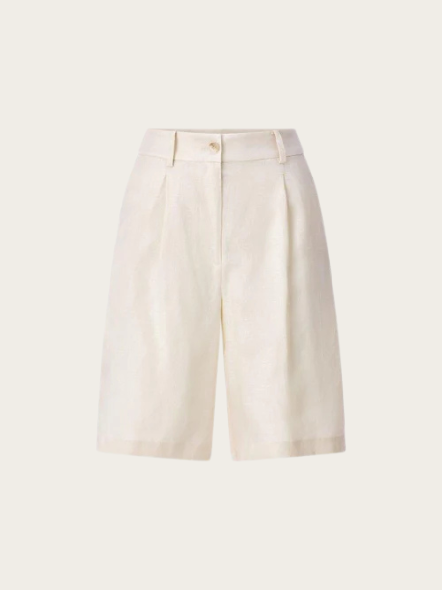 LINEN BERMUDA SHORTS W/PLEATS, PEARL WHITE
