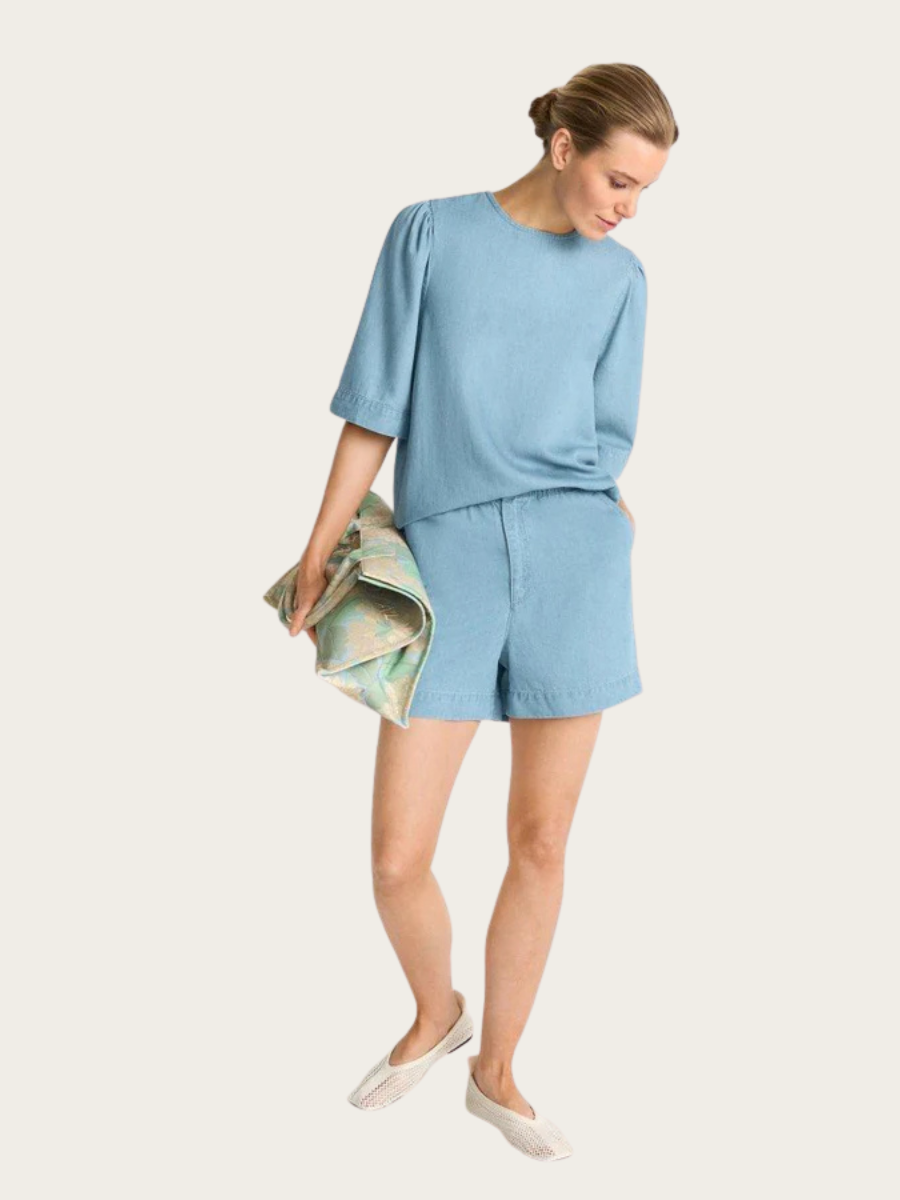 BLUE DENIM LOOK SHORTS, DENIM BLUE