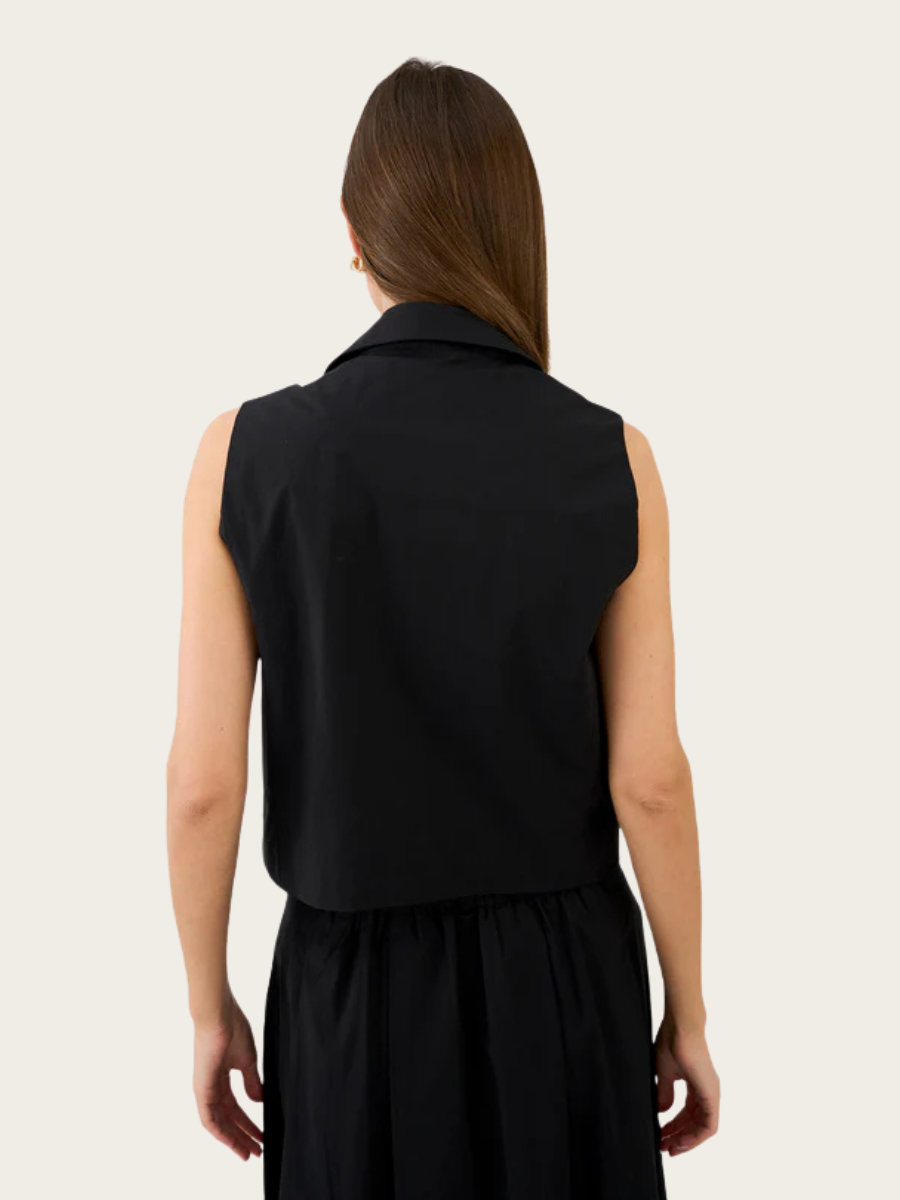 TULIP POPLIN VEST, BLACK