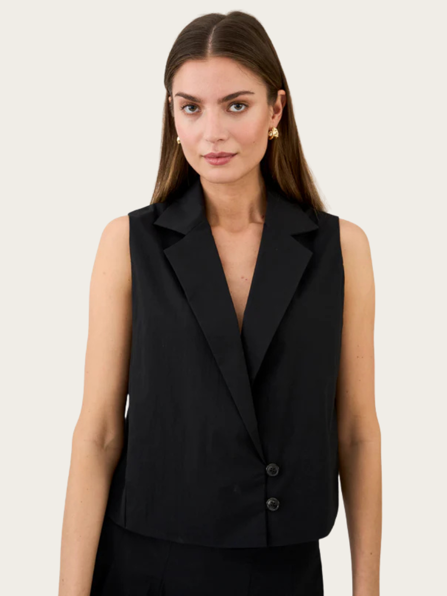 TULIP POPLIN VEST, BLACK