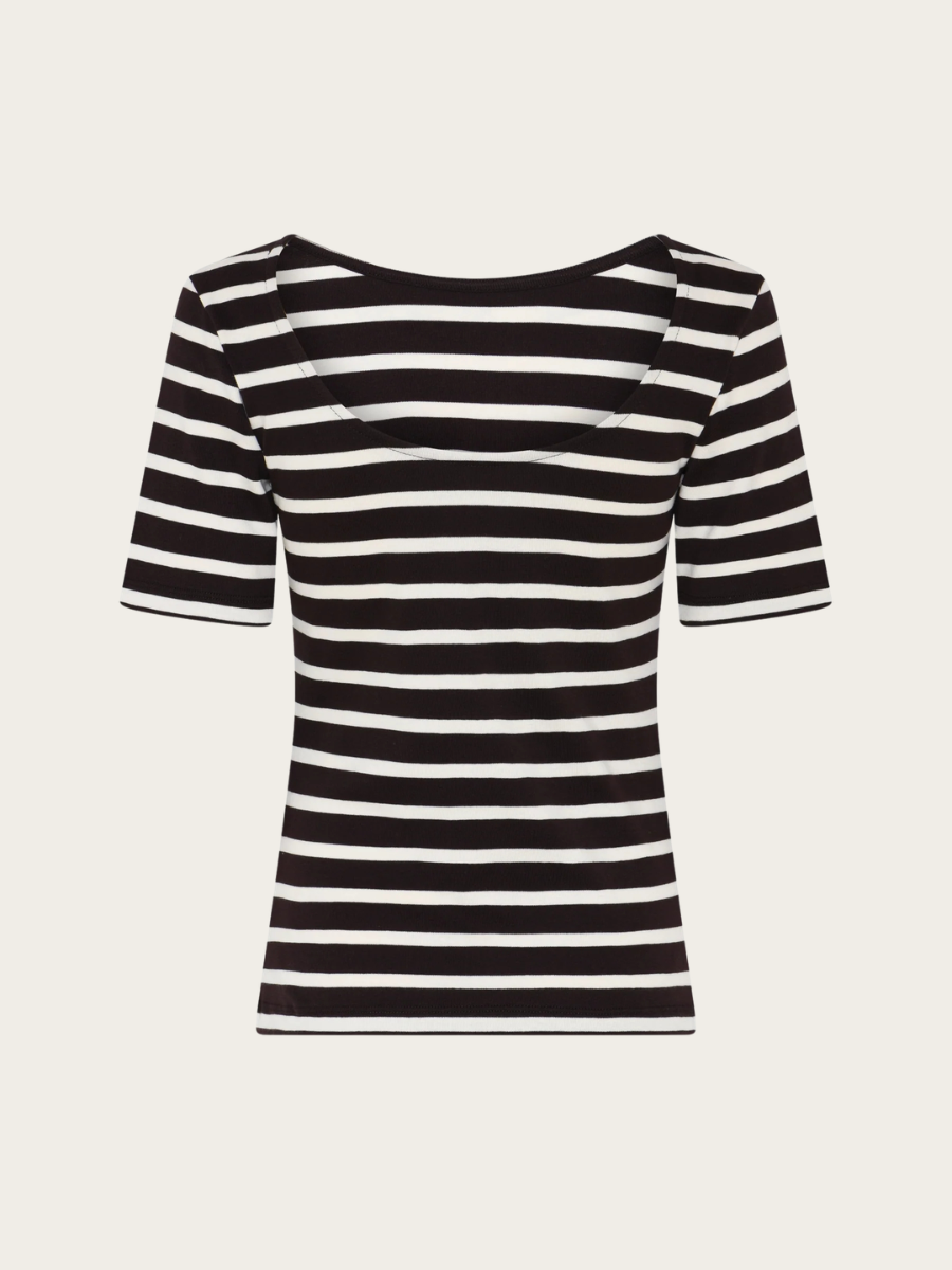 IGUANURA BOAT NECK BLOUSE, BROWN STRIPE
