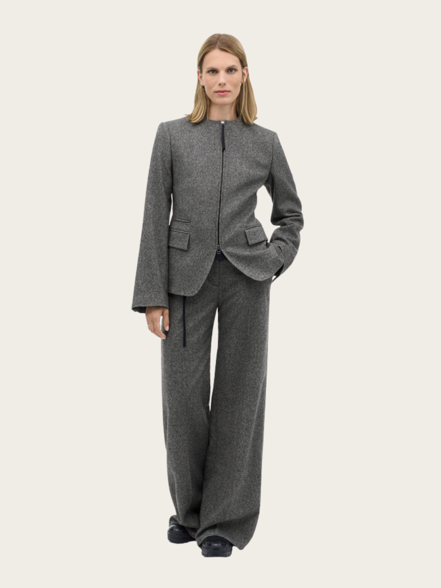 ELISA BRUSHED WOOL BLAZER JACKET, LEAD GREY