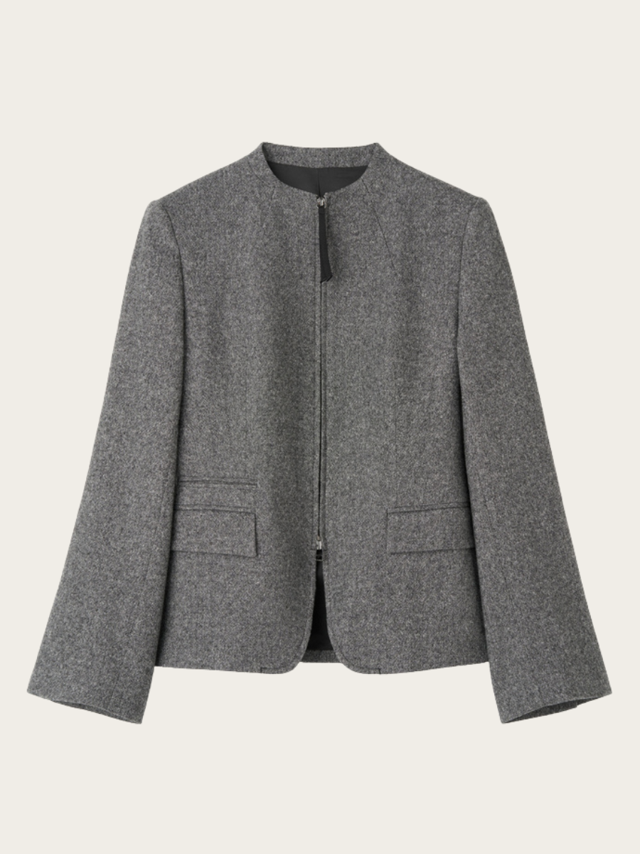 ELISA BRUSHED WOOL BLAZER JACKET, LEAD GREY