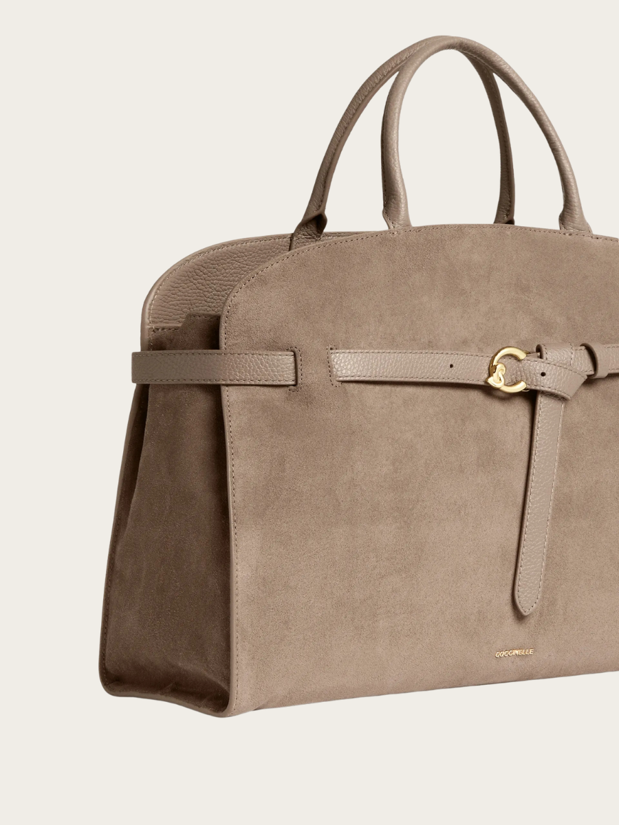 SABINE LARGE SUEDE HANDBAG, TAUPE