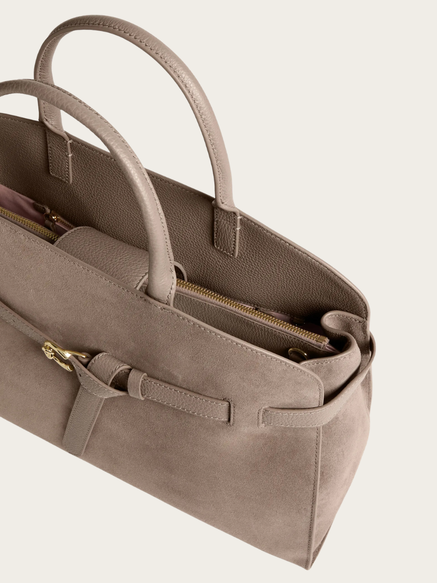 SABINE LARGE SUEDE HANDBAG, TAUPE