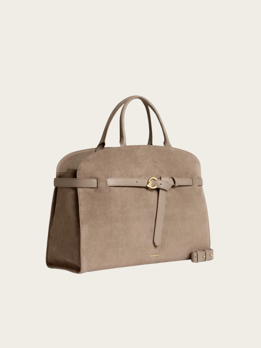 SABINE LARGE SUEDE HANDBAG, TAUPE