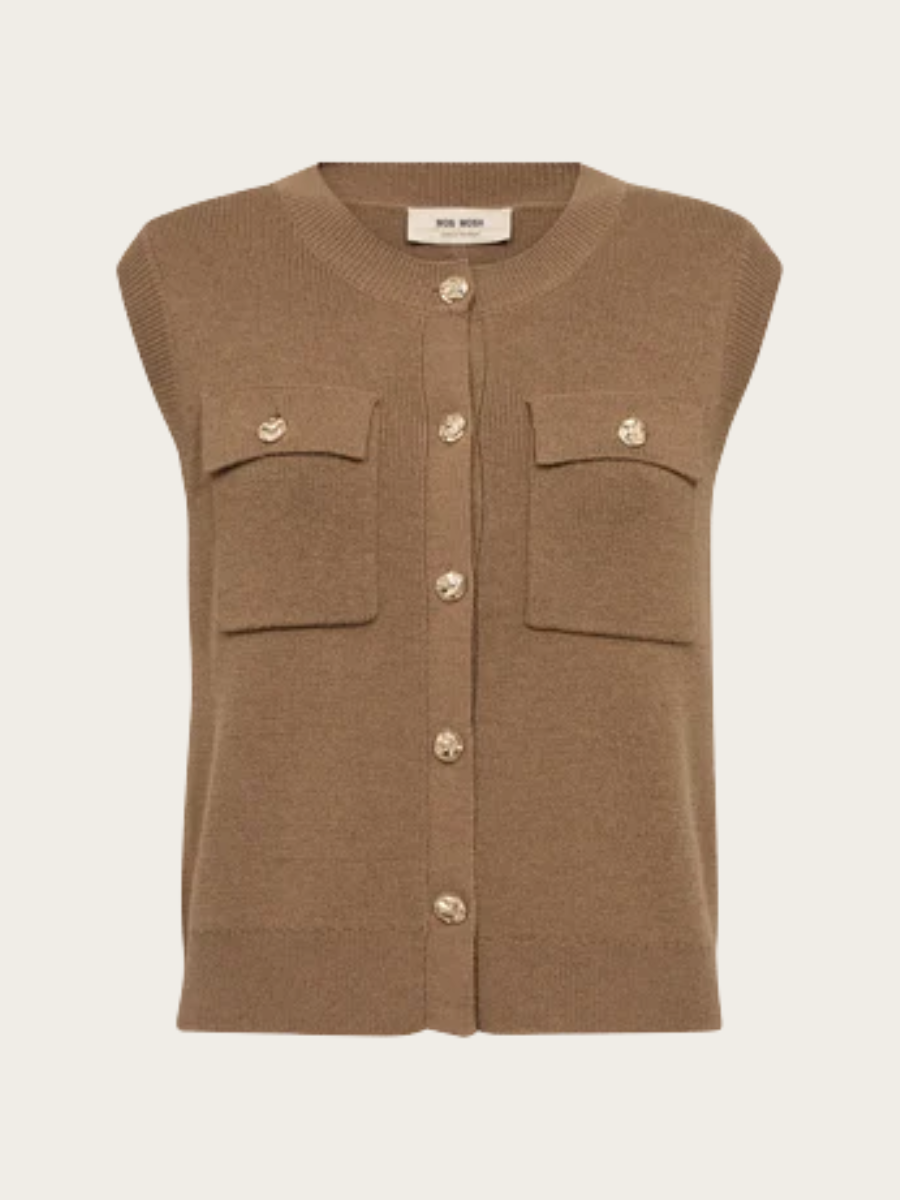 AYANA WOOL KNIT VEST, CAMEL