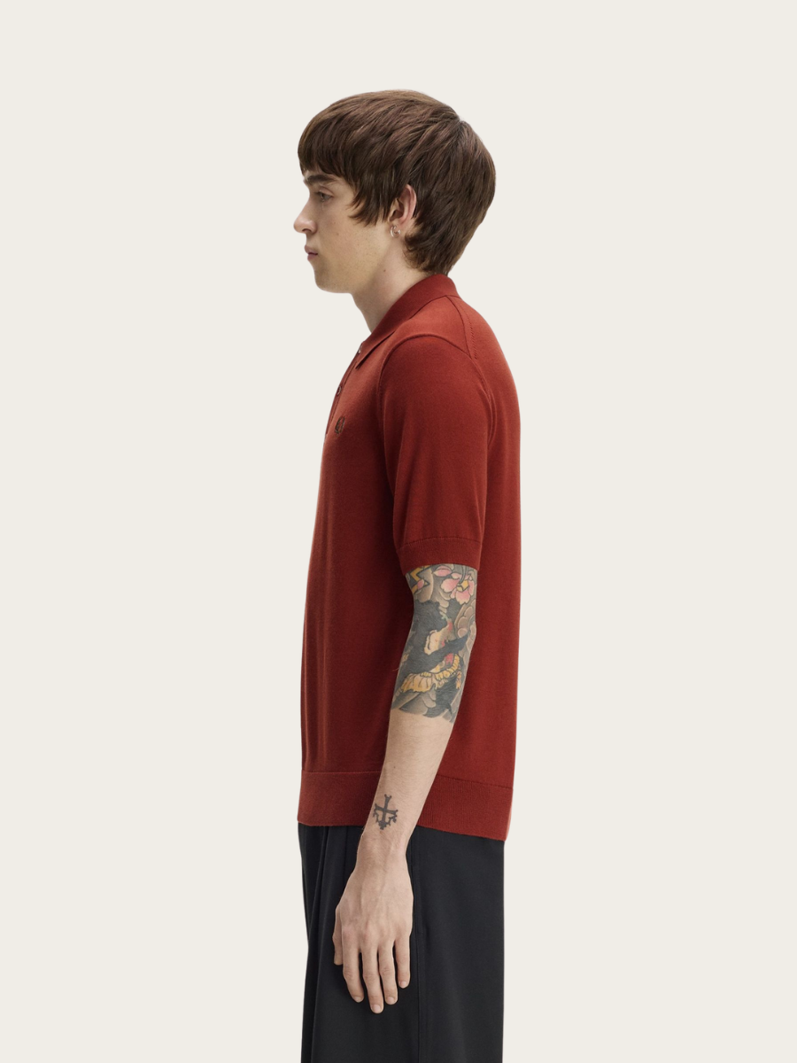 COTTON KNITTED POLO, BRANDY