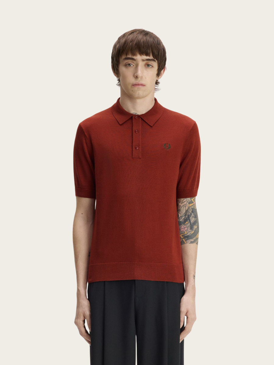 COTTON KNITTED POLO, BRANDY