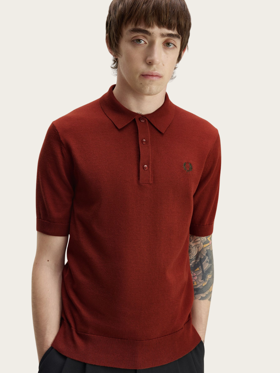 COTTON KNITTED POLO, BRANDY