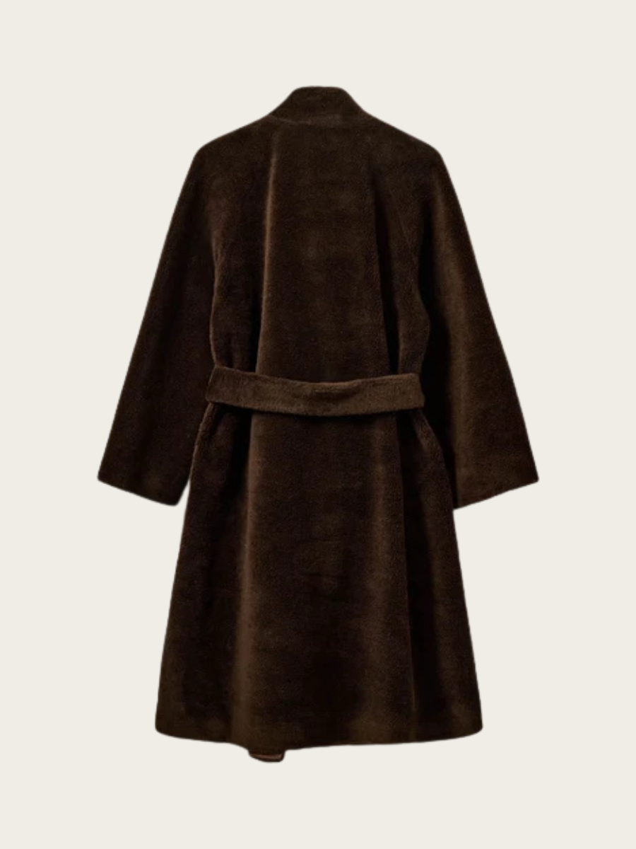 MARGIT WOOL FUR COAT, DARK BROWN