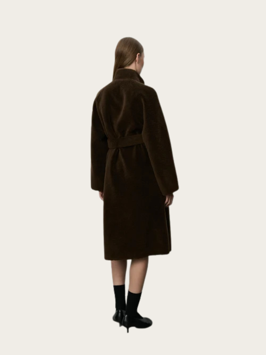 MARGIT WOOL FUR COAT, DARK BROWN