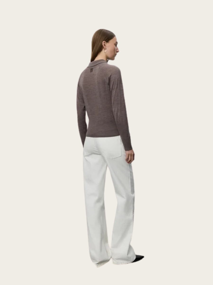 SELENE KNIT POLO, BROWN MELANGE