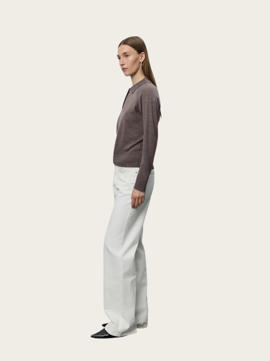 SELENE KNIT POLO, BROWN MELANGE
