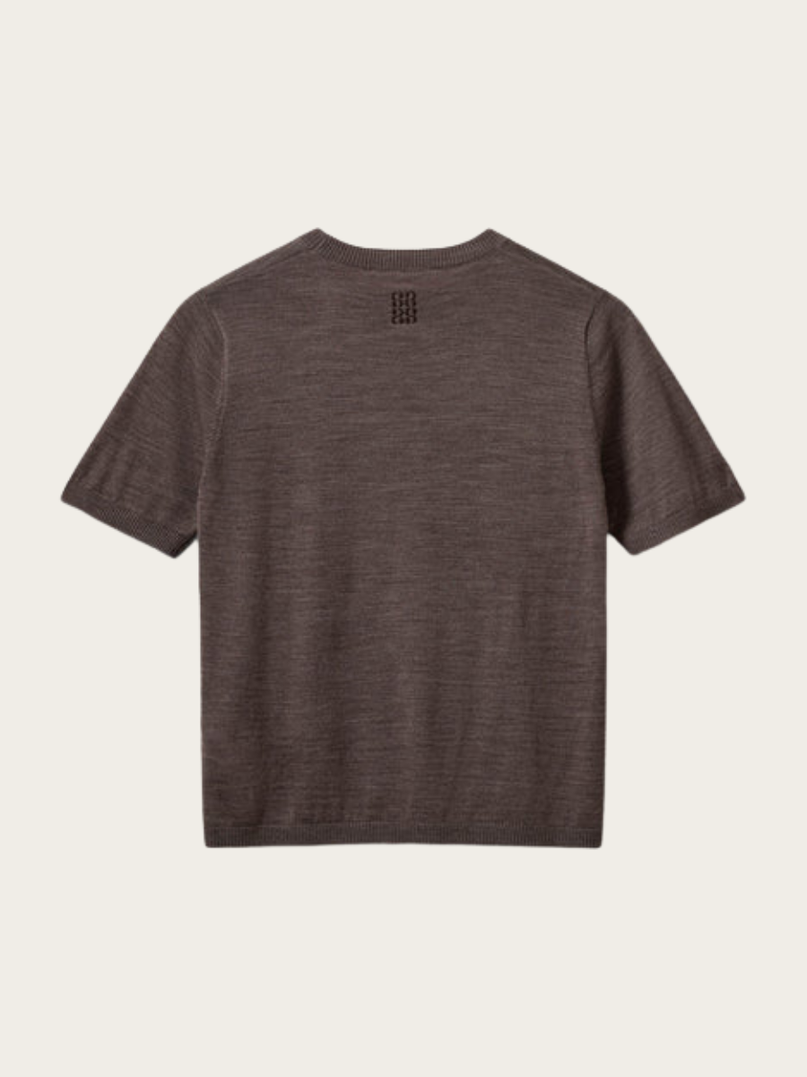 SORELLA SHORT SLEEVE KNIT, BROWN MELANGE