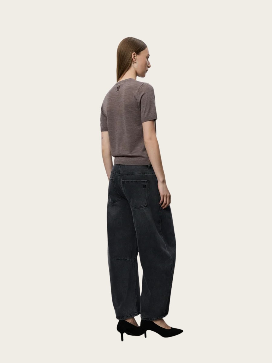 SORELLA SHORT SLEEVE KNIT, BROWN MELANGE