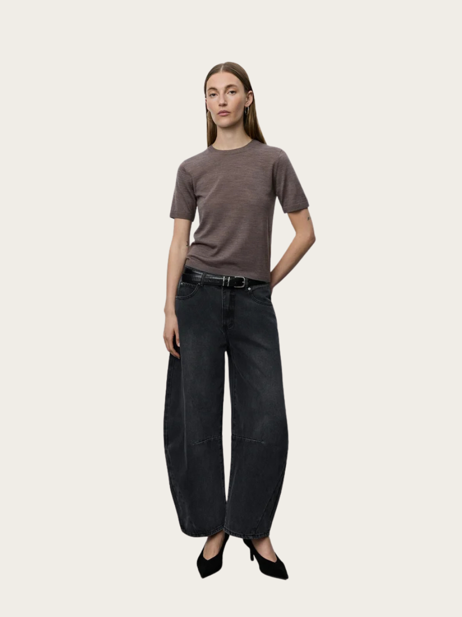 SORELLA SHORT SLEEVE KNIT, BROWN MELANGE