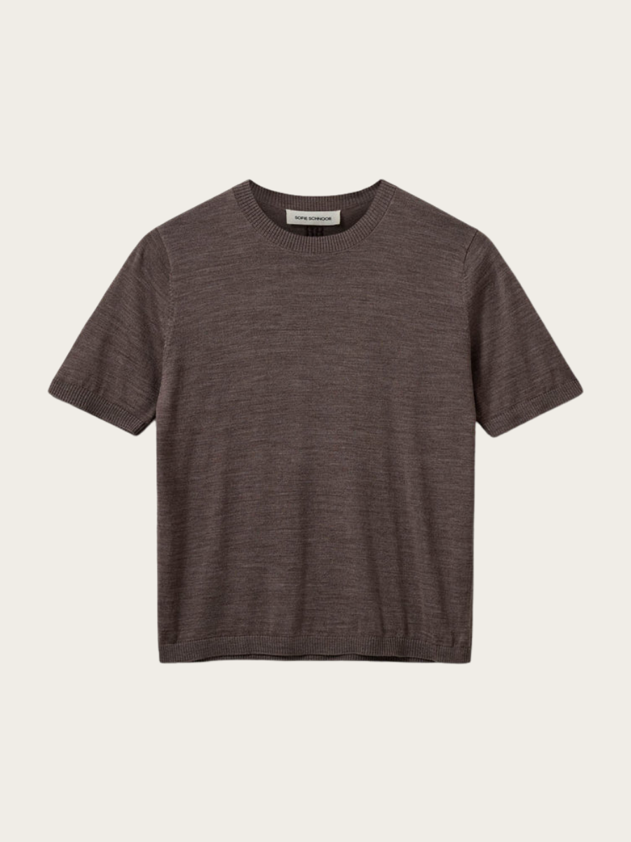 SORELLA SHORT SLEEVE KNIT, BROWN MELANGE