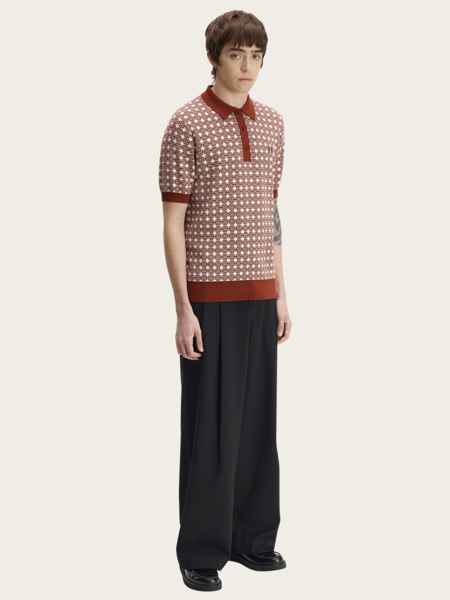 FLORAL JACQUARD POLO, BRANDY