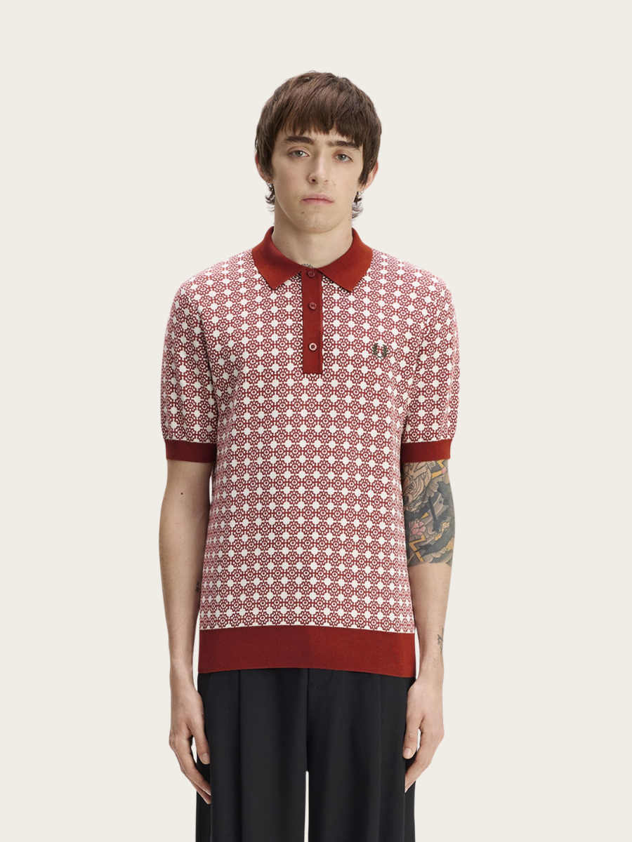 FLORAL JACQUARD POLO, BRANDY