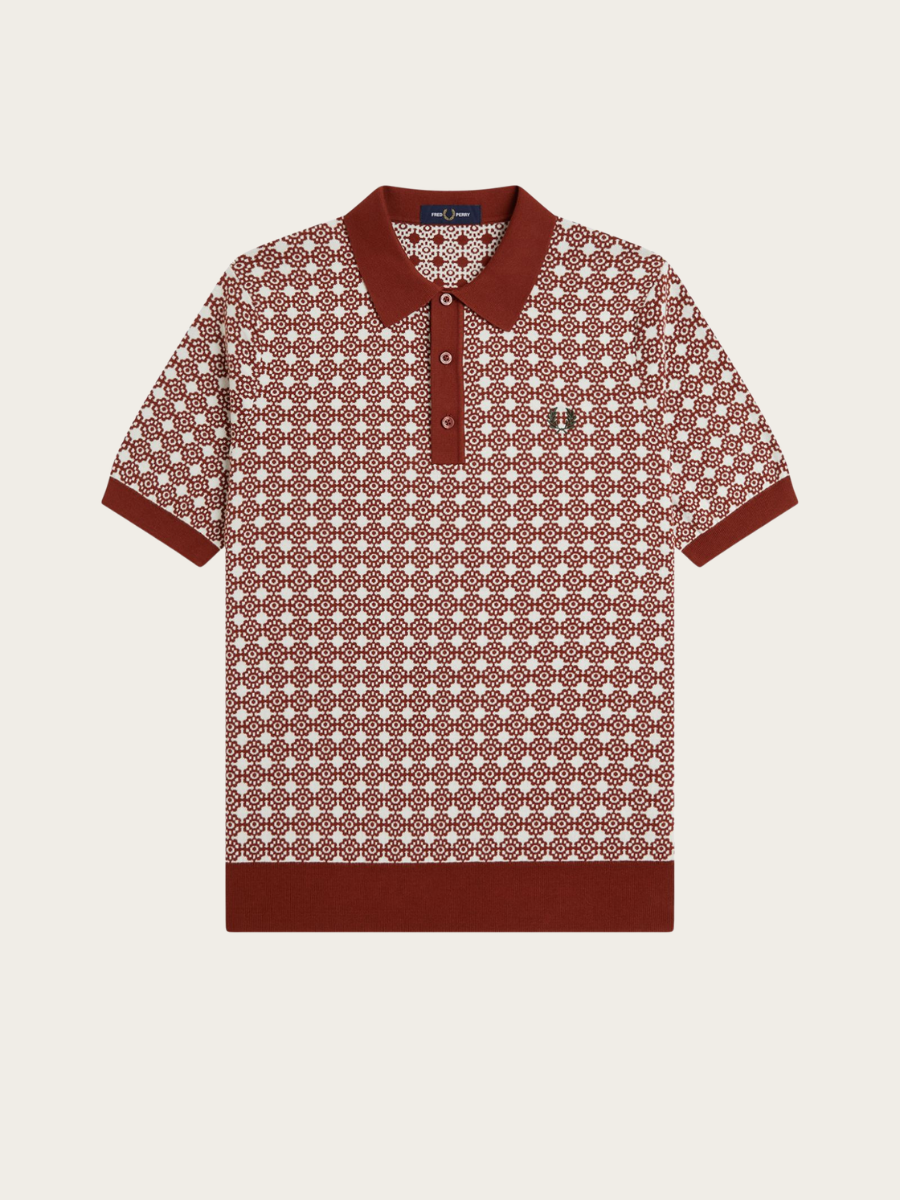 FLORAL JACQUARD POLO, BRANDY