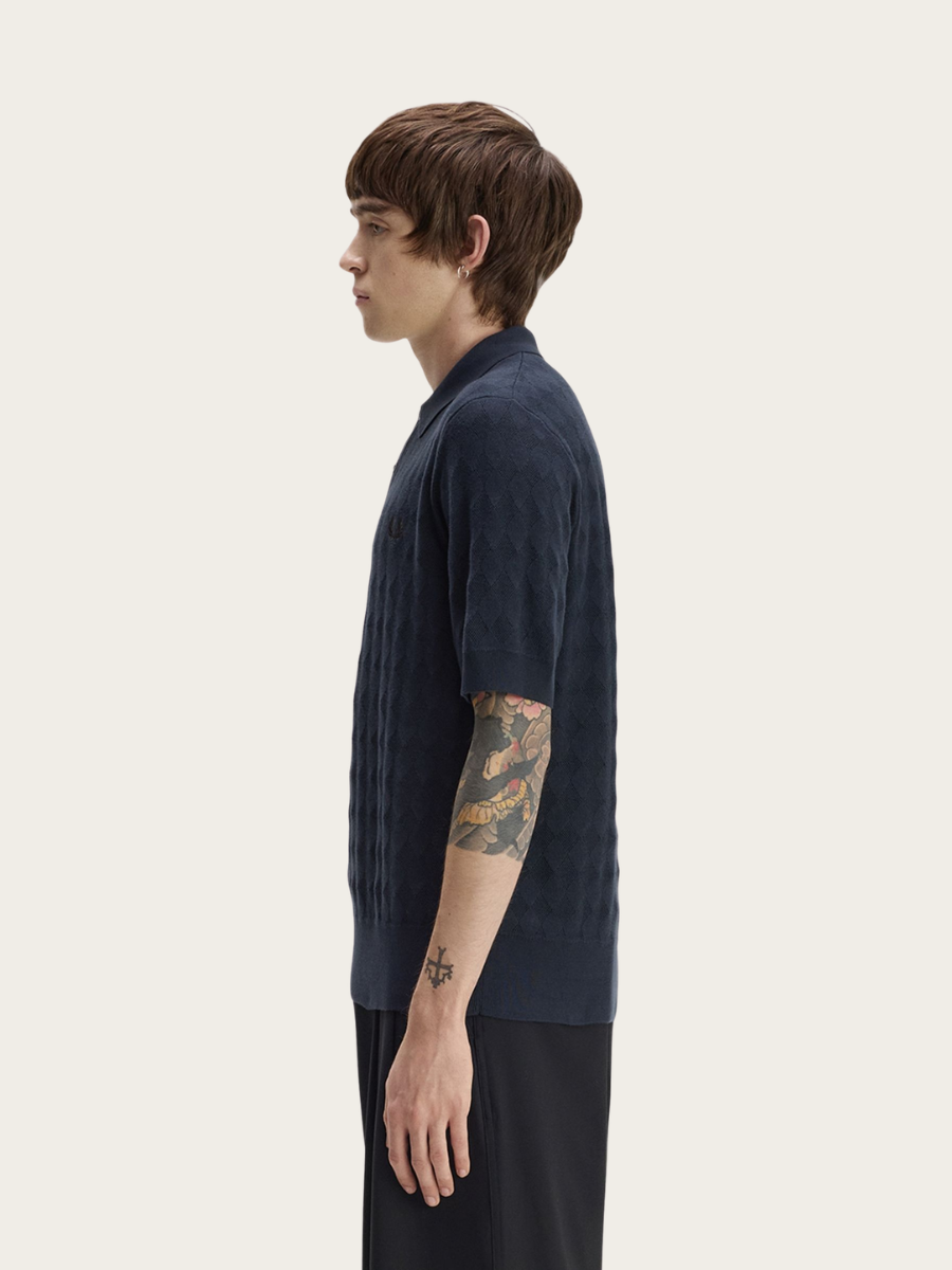 POINTELLE KNITTED POLO, NAVY