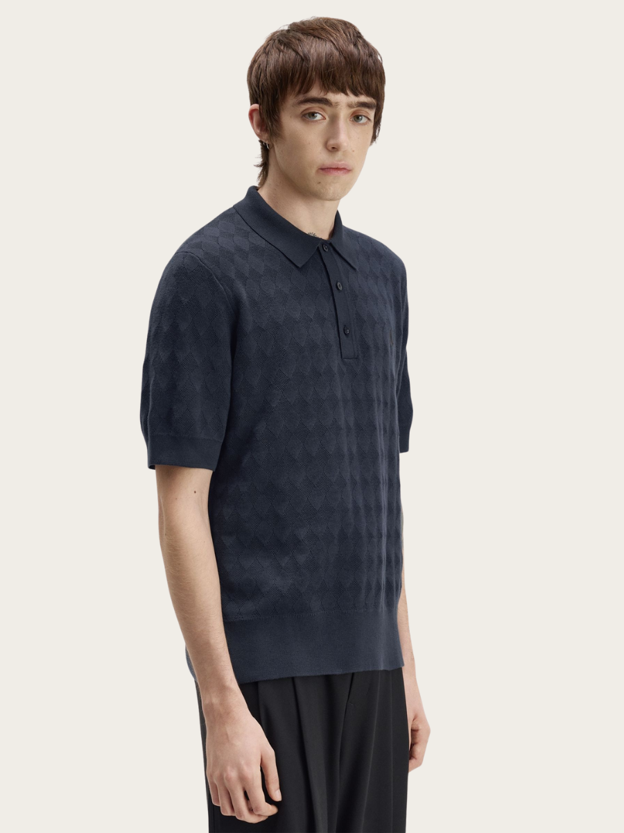 POINTELLE KNITTED POLO, NAVY