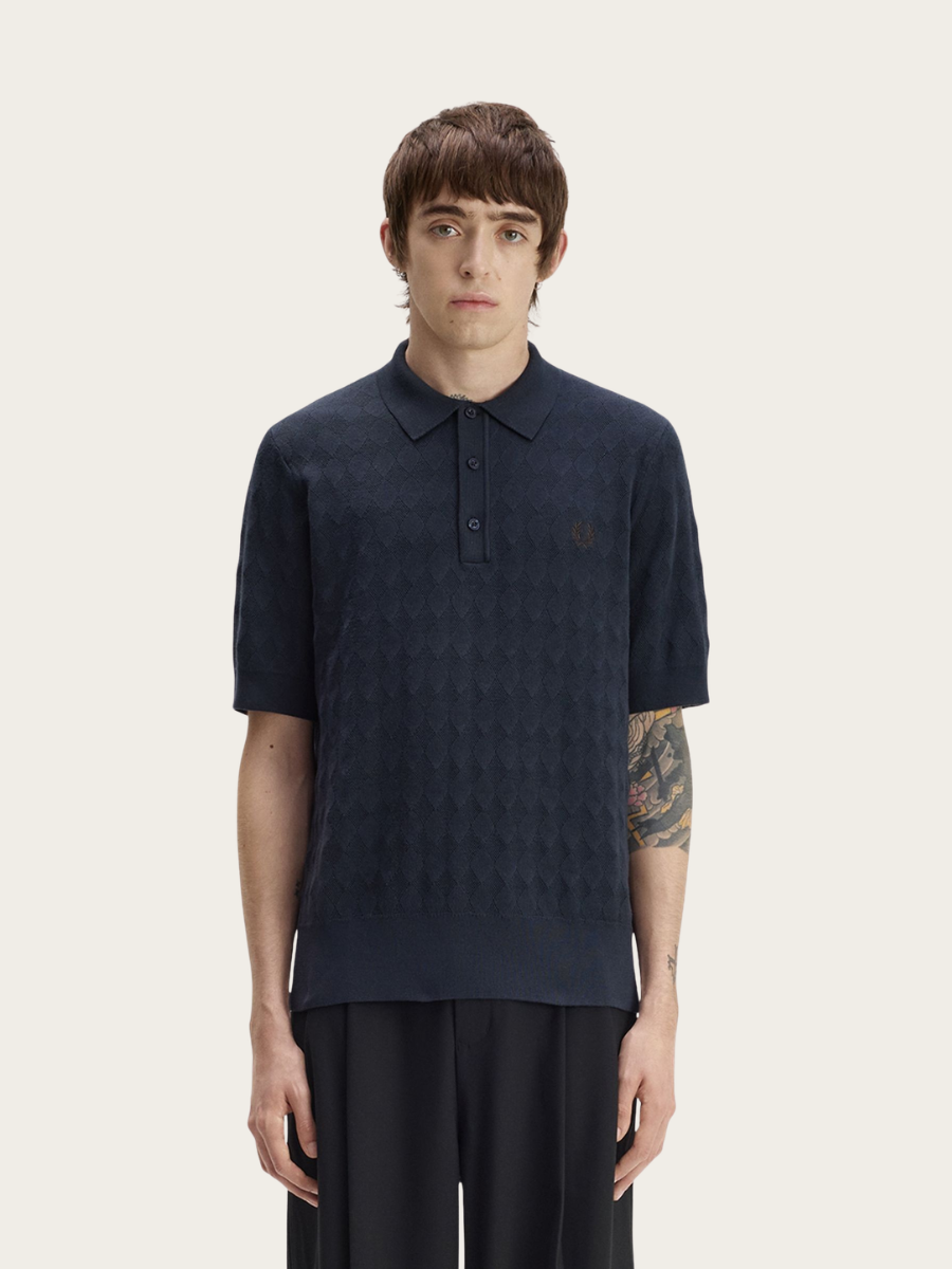 POINTELLE KNITTED POLO, NAVY