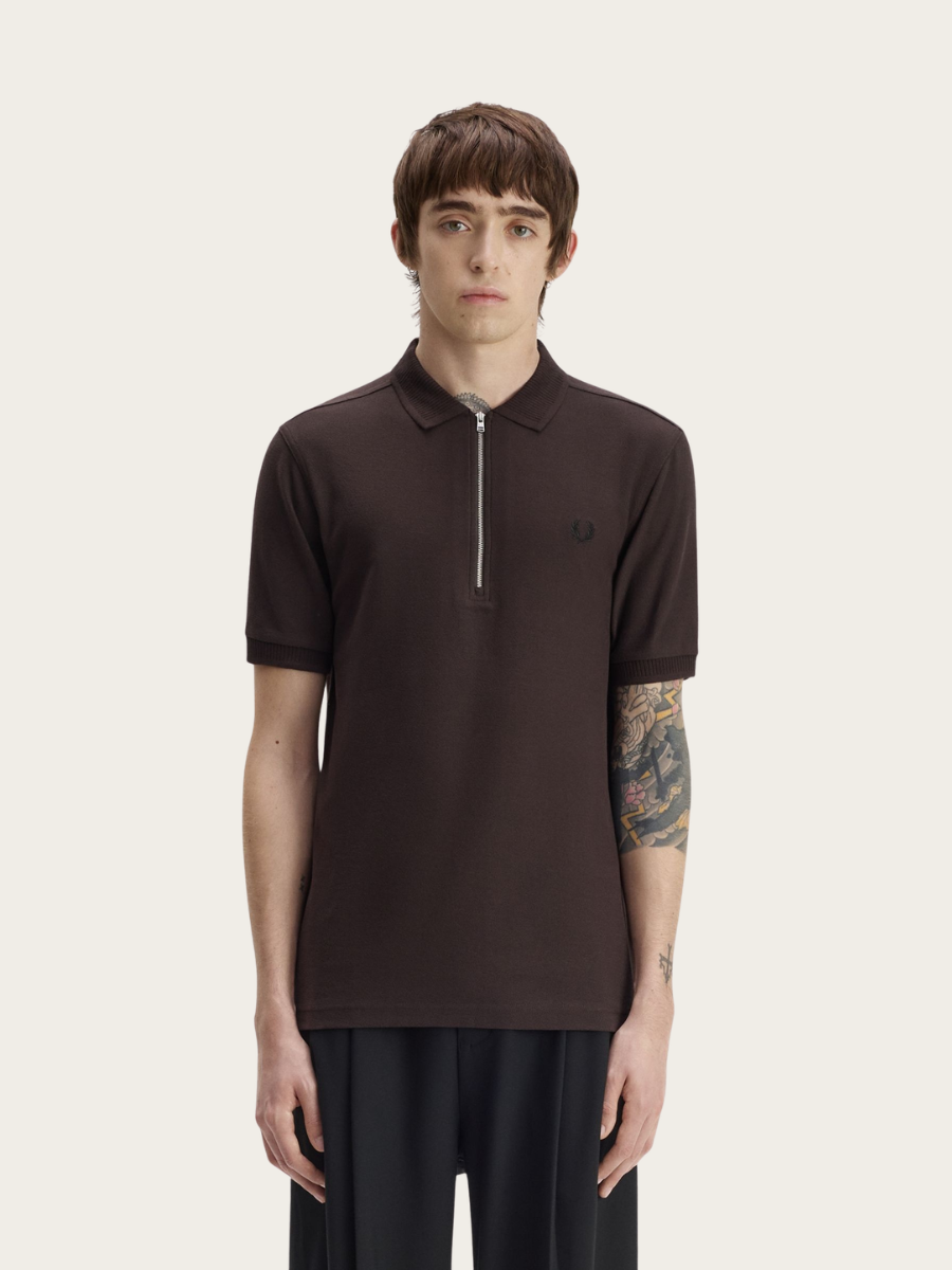 CREPE PIQUE POLO SHIRT, BROWN