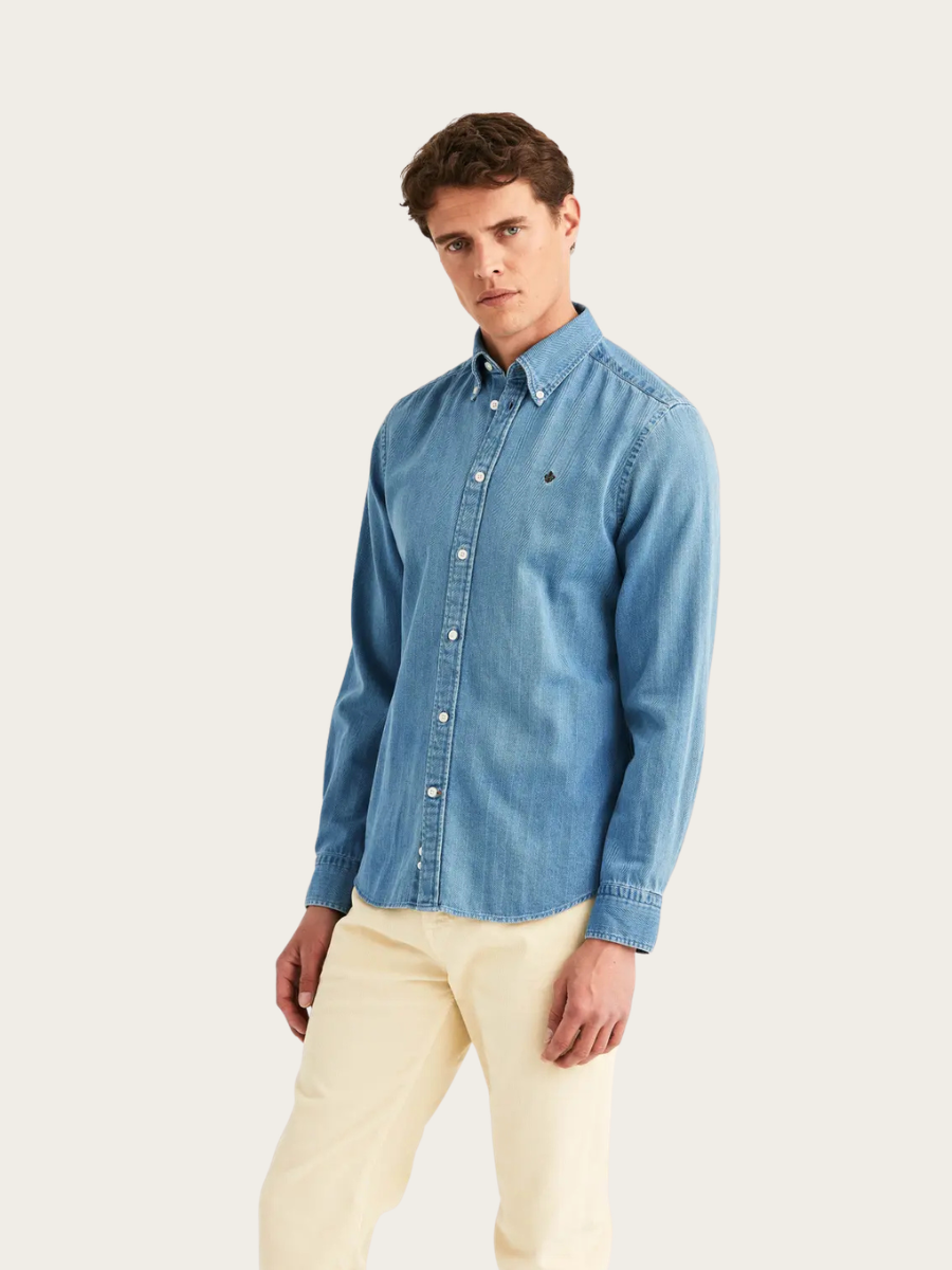 INDIGO HERRINGBONE SHIRT, LIGHT BLUE