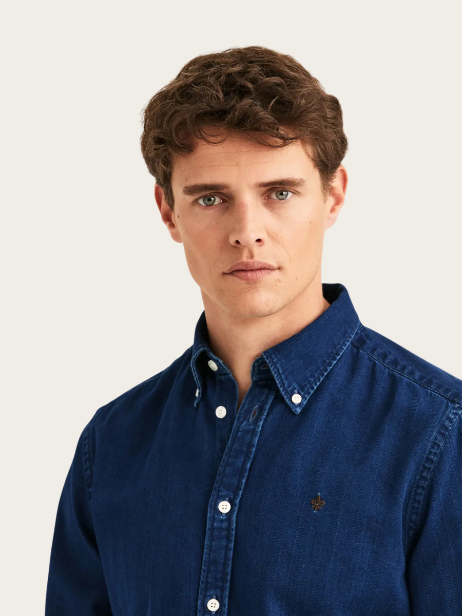 INDIGO HERRINGBONE SHIRT, BLUE