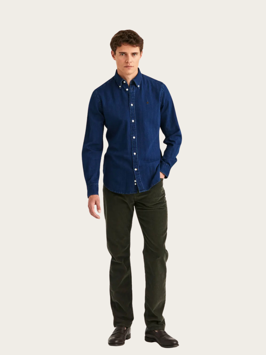 INDIGO HERRINGBONE SHIRT, BLUE
