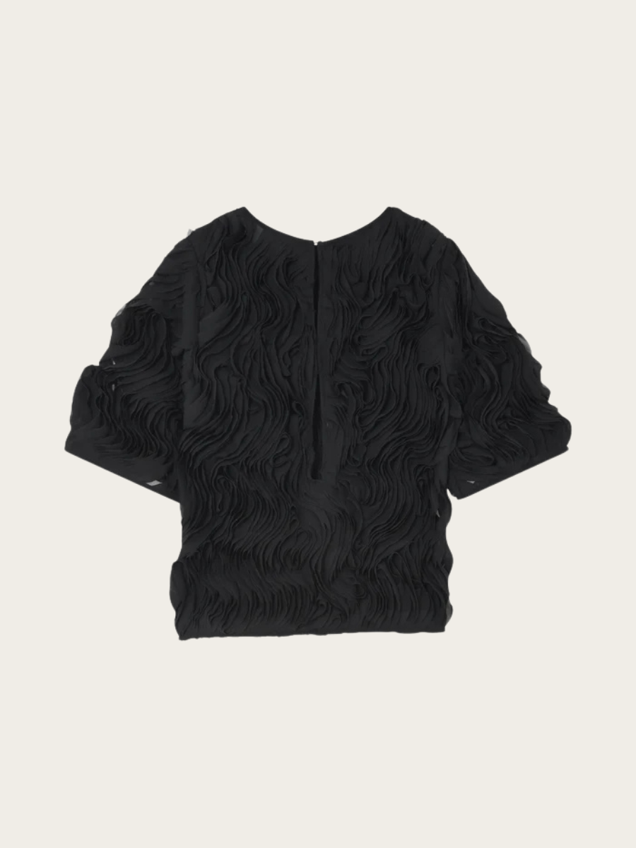 TATIANA RUFFLED LACY BLOUSE, BLACK