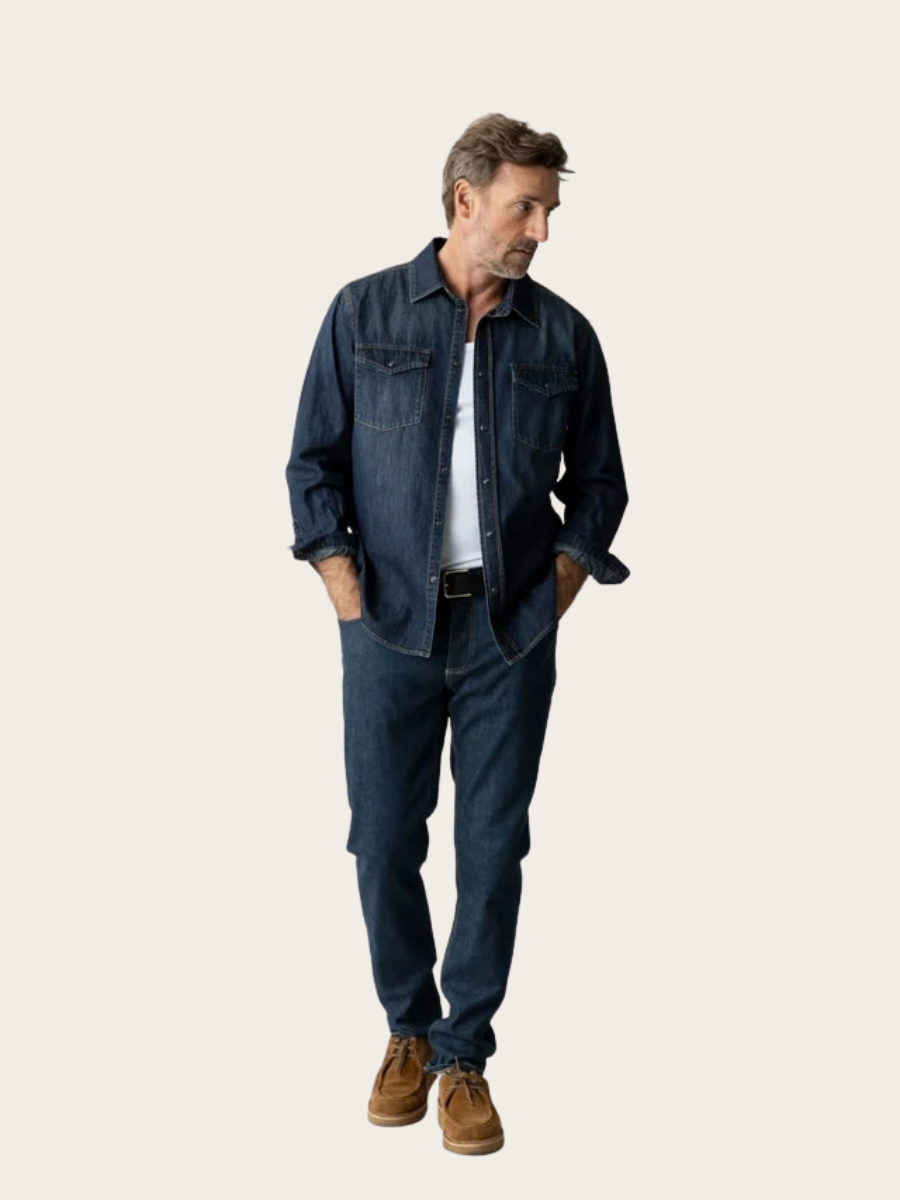 DAVID SNAP DENIM SHIRT, DARK BLUE DENIM