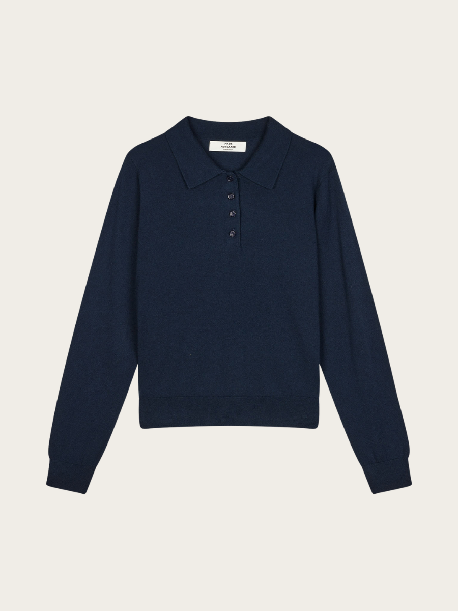 FINE MERINO ROSA POLO KNIT, SKY CAPTAIN